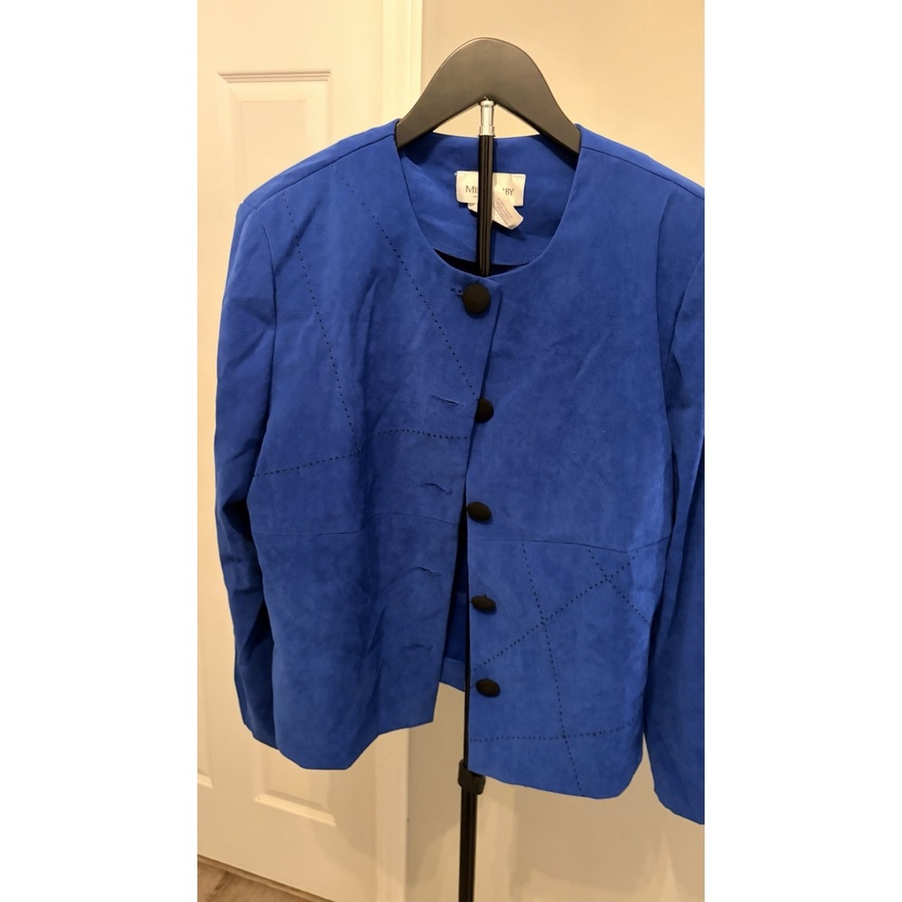 Vintage 80s Miss Dorby Petite Royal Blue Faux Suede Jacket Blazer 12P Academia